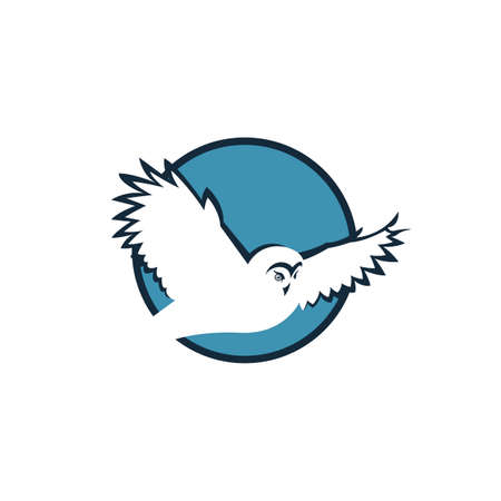 emblem of flying owl on blue roundのイラスト素材