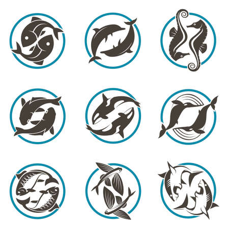 collection of fish icon isolatedのイラスト素材