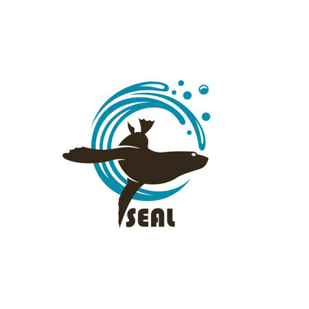 Emblem of sea seal silhouette with water splashのイラスト素材