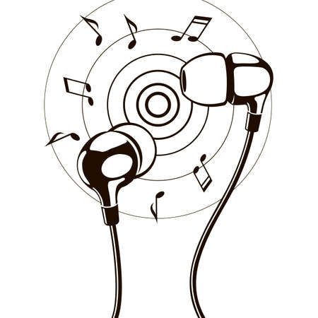 Black illustration of headphones with musical notesのイラスト素材