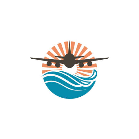abstract design of airplane, sun and sea iconのイラスト素材