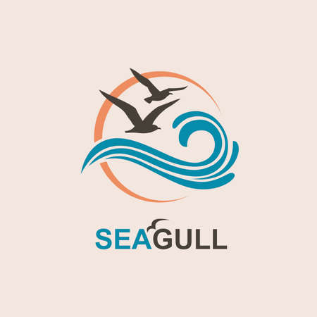 abstract design of ocean logo with waves and seagullsのイラスト素材