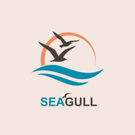 abstract design of ocean logo with waves and seagullsのイラスト素材