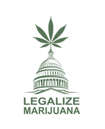 illustration of marijuana or cannabis leaf on capitol buildingのイラスト素材
