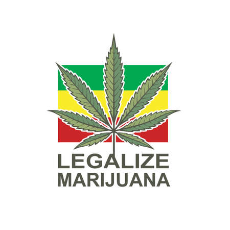 illustration of marijuana or cannabis leaf on rastafarian flagのイラスト素材