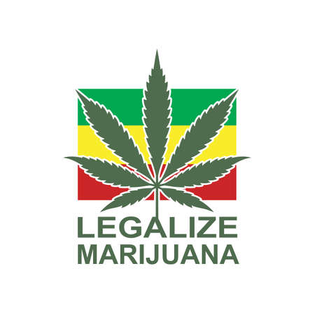 illustration of marijuana or cannabis leaf on rastafarian flagのイラスト素材