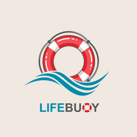 red lifebuoy design element with sea wavesのイラスト素材