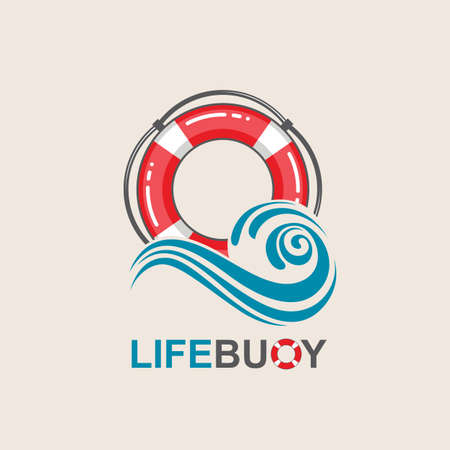 red lifebuoy design element with sea wavesのイラスト素材