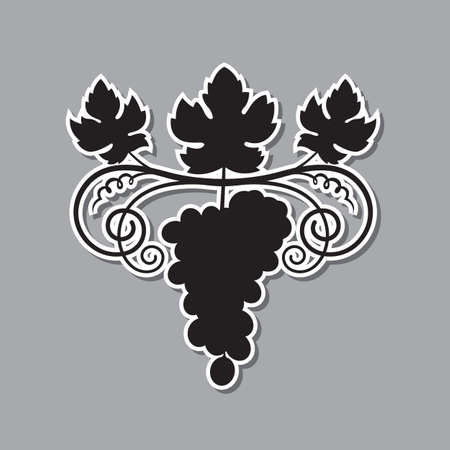 black illustration of grapes silhouette with bunches and leavesのイラスト素材