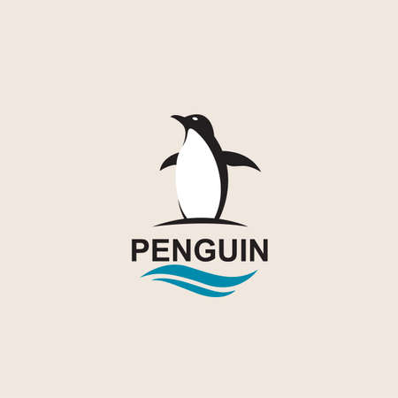 black penguin bird icon isolated with sea wavesのイラスト素材