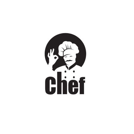 monochrome illustration of whiskered chefのイラスト素材