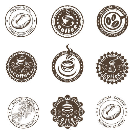collection of coffee branch, beans and cup labelsのイラスト素材