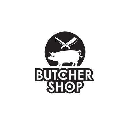monochrome label of farm animal pig and knife for butcher shopのイラスト素材