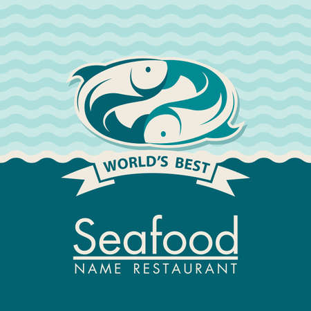 Seafood menu design for restaurant on blue backgroundのイラスト素材