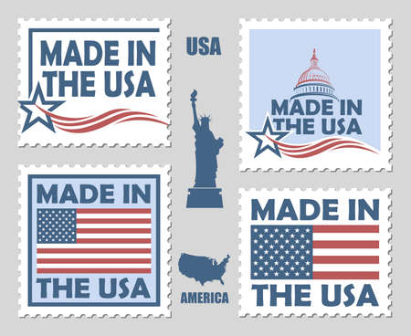collection of made in the usa postage stamps on white backgroundのイラスト素材