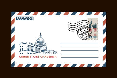 postal envelope design with american symbols on black backgroundのイラスト素材