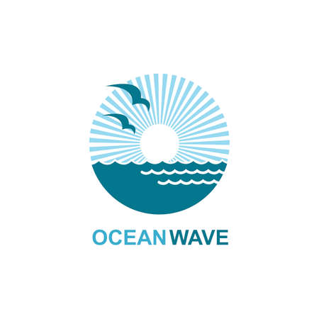 ocean icon with waves and seagullsのイラスト素材