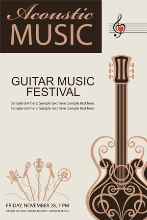 banner with guitar for acoustic musicのイラスト素材