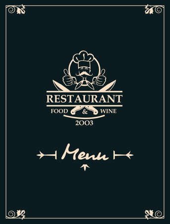 restaurant menu with kitchenware and chefのイラスト素材