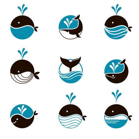 abstract whale icons setのイラスト素材