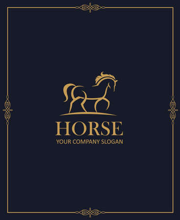 abstract gold emblem of horse on dark backgroundのイラスト素材