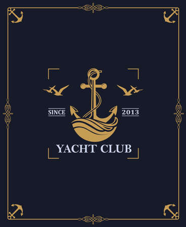 yacht club label isolated on dark backgroundのイラスト素材