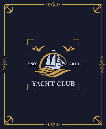 yacht club label isolated on dark backgroundのイラスト素材
