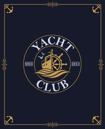 yacht club label isolated on dark backgroundのイラスト素材
