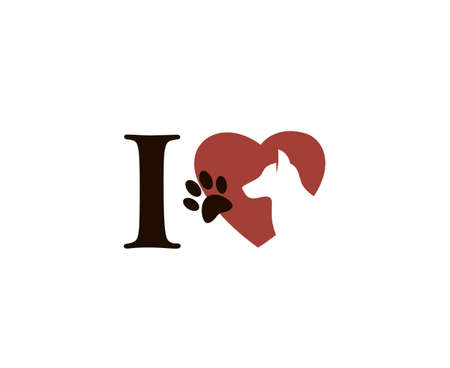 dog and footprint in abstract red heartのイラスト素材