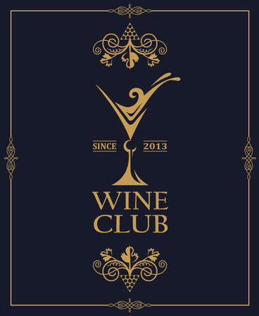 wine club emblem with grapes and glassのイラスト素材