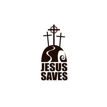 black icon of jesus golgotha hill with crossesのイラスト素材