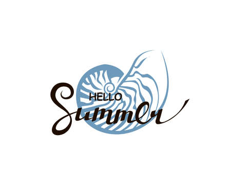 hello summer lettering with seashellのイラスト素材