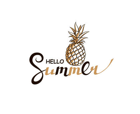 hello summer lettering with pineappleのイラスト素材