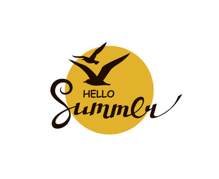 hello summer lettering with sunのイラスト素材