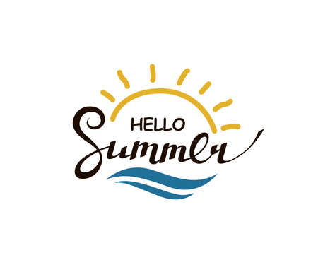 hello summer lettering with sunのイラスト素材