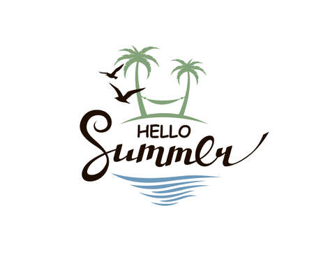 hello summer lettering with beachのイラスト素材