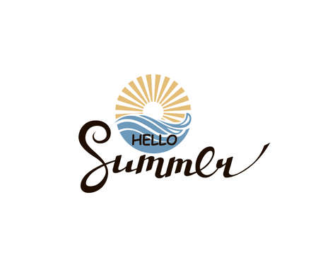 hello summer lettering with beachのイラスト素材