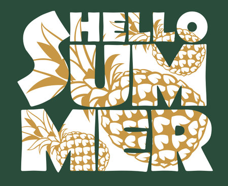 hello summer lettering with pineapple