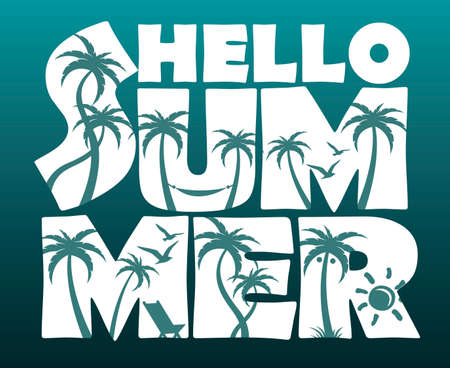 hello summer lettering with palm treesのイラスト素材