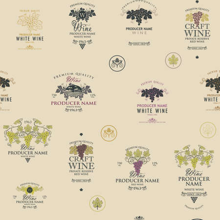 seamless pattern wine labelsのイラスト素材