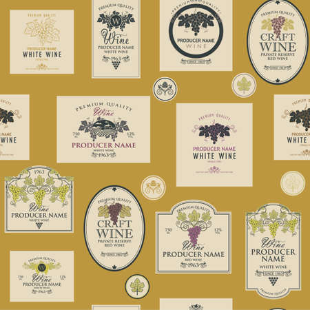 seamless pattern wine labelsのイラスト素材