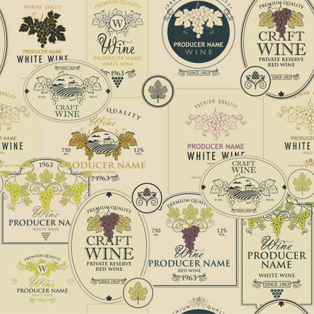 seamless pattern wine labelsのイラスト素材
