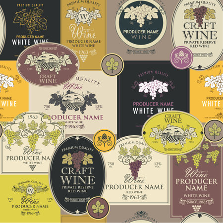 seamless pattern wine labelsのイラスト素材
