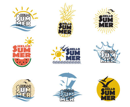 hello summer lettering setのイラスト素材