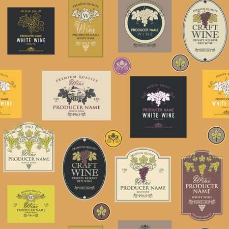 seamless pattern wine labelsのイラスト素材