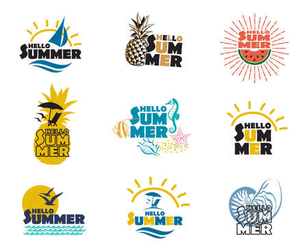 hello summer lettering setのイラスト素材