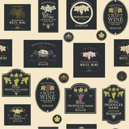 seamless pattern wine labelsのイラスト素材
