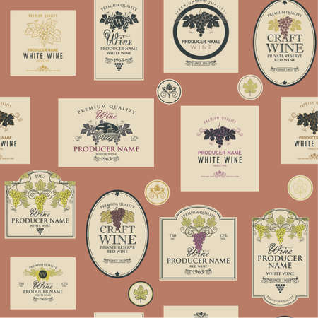 seamless pattern wine labelsのイラスト素材