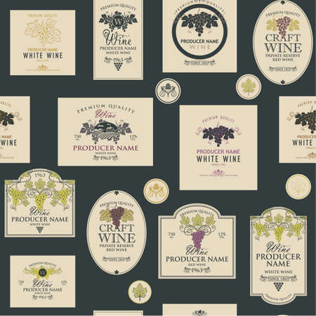 seamless pattern wine labelsのイラスト素材