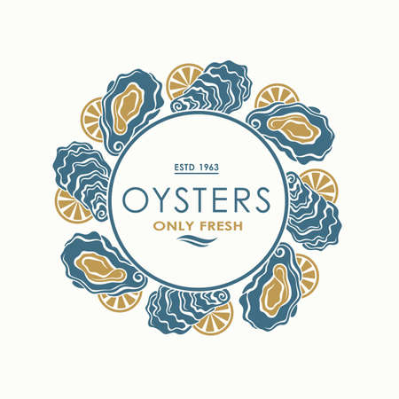 label of fresh oyster shell and lemonのイラスト素材